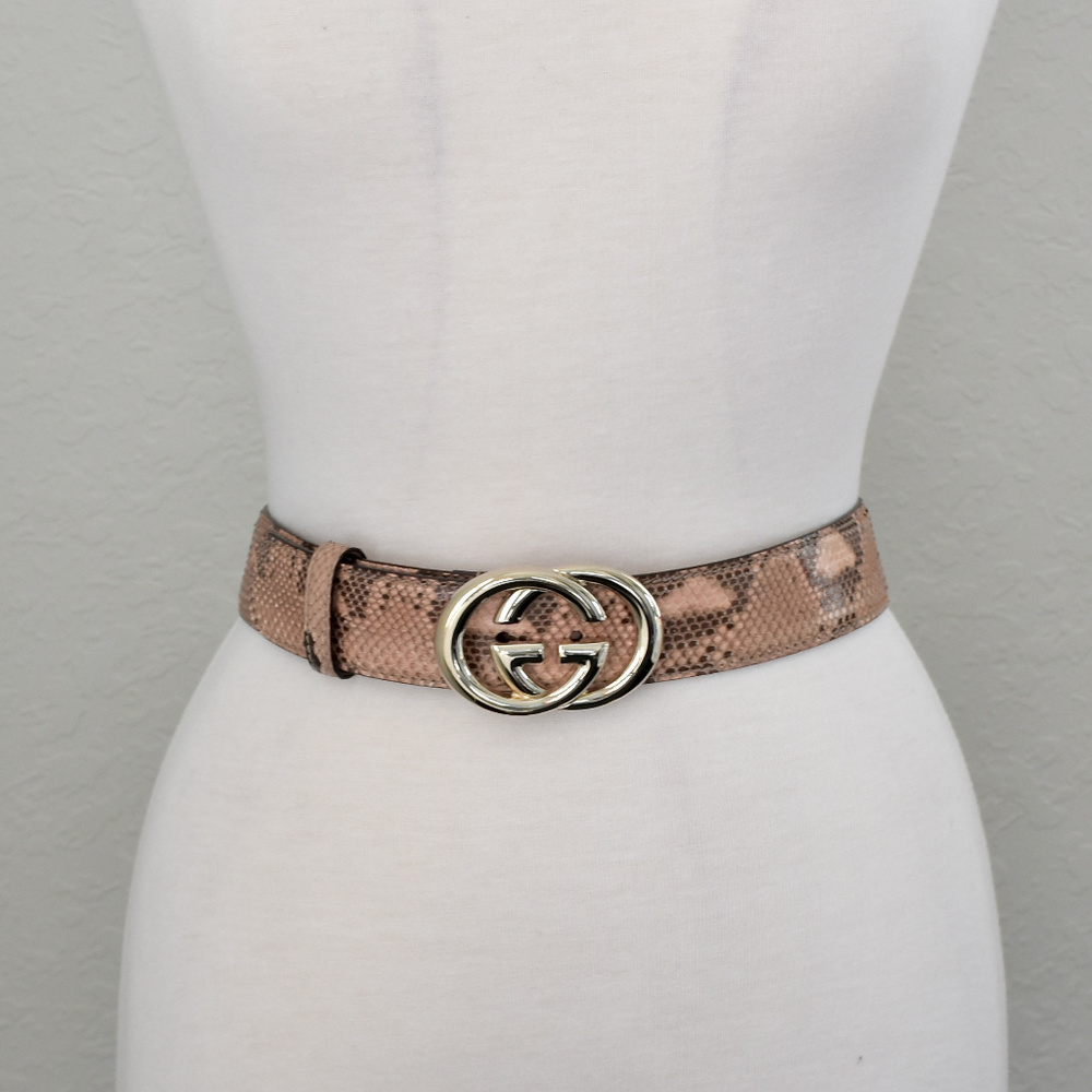 Gucci Rose Gold Snakeskin GG Logo Belt - Picture 3 of 8